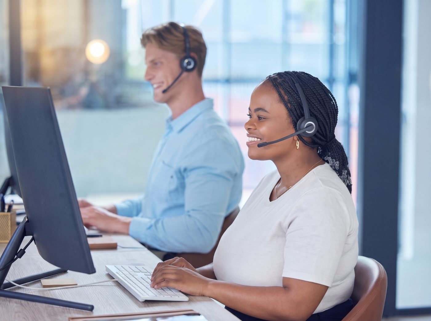 Professional team collaborating in a modern office